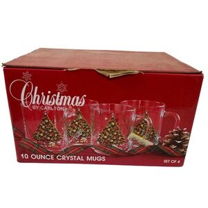NEW Carlton Christmas Tree Crystal Coffee Mugs Set of 4 Holiday Decor‎ 10 oz